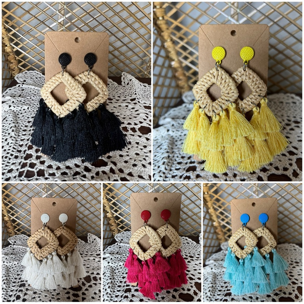 Rattan chandelier tassels handmade Earrings